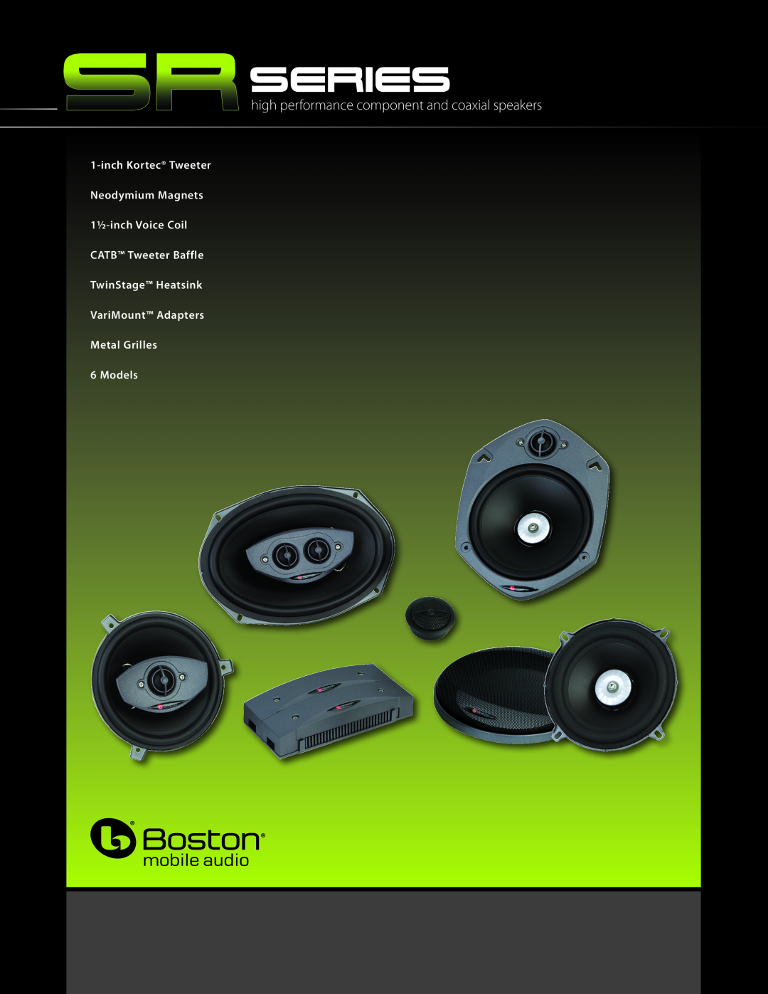 Boston Acoustics SR50, SR55, SR95 manual inch Kortec Tweeter Neodymium Magnets 11⁄2-inch Voice Coil, Metal Grilles 6 Models 