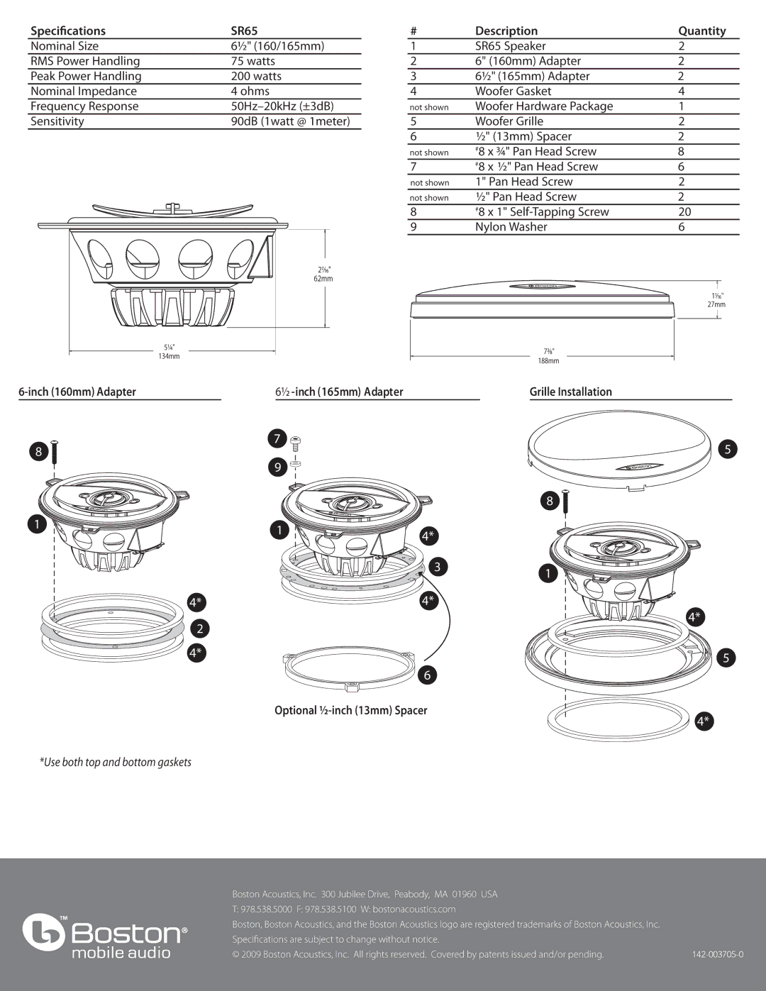 Boston Acoustics SR65 manual 