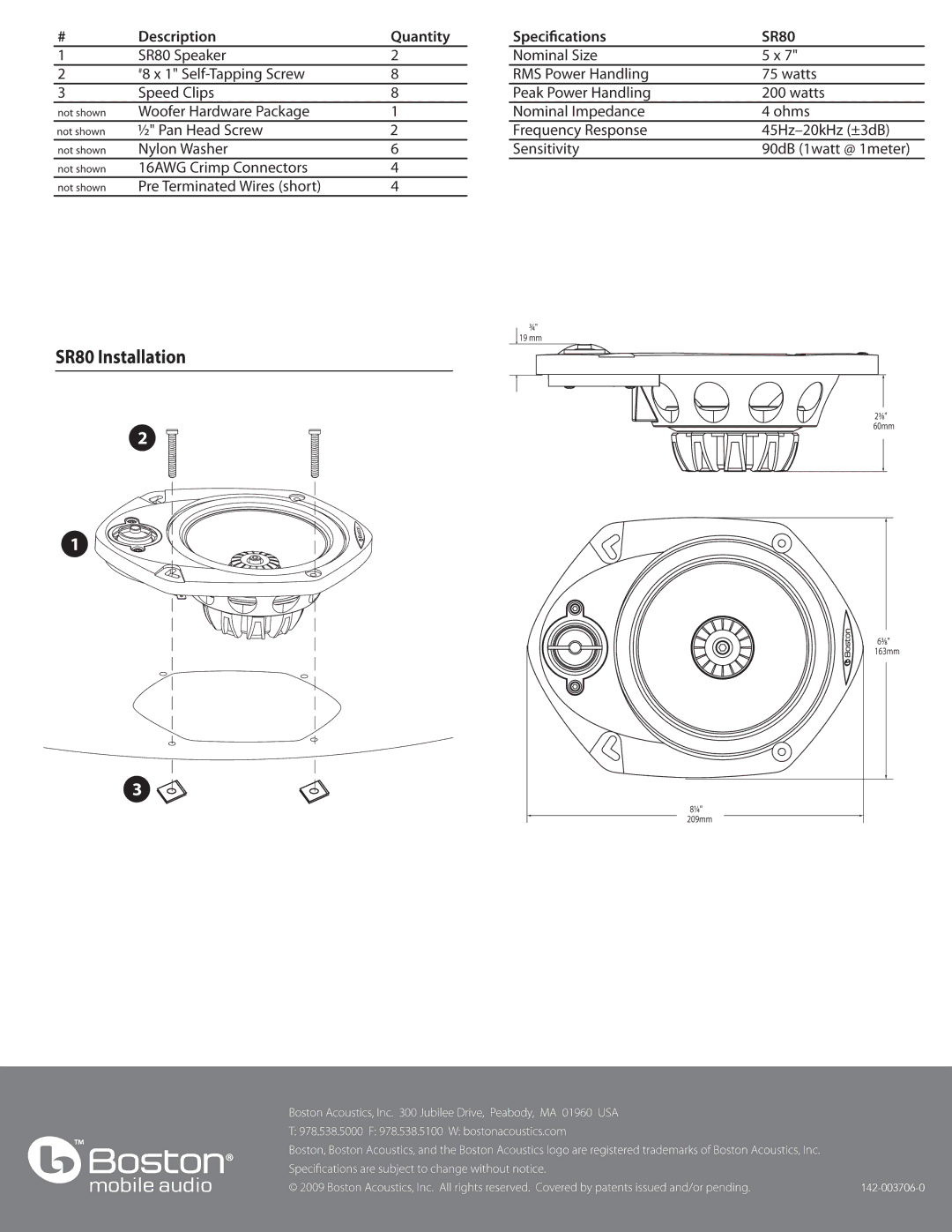 Boston Acoustics SR80 manual 