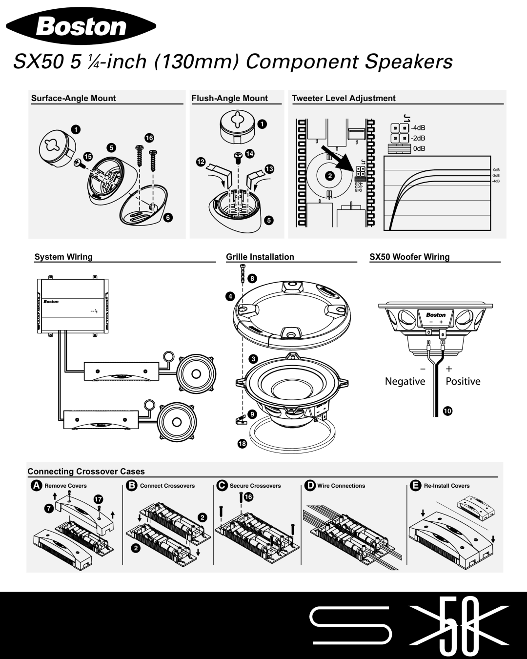 Boston Acoustics specifications Grille Installation, SX50 Woofer Wiring 