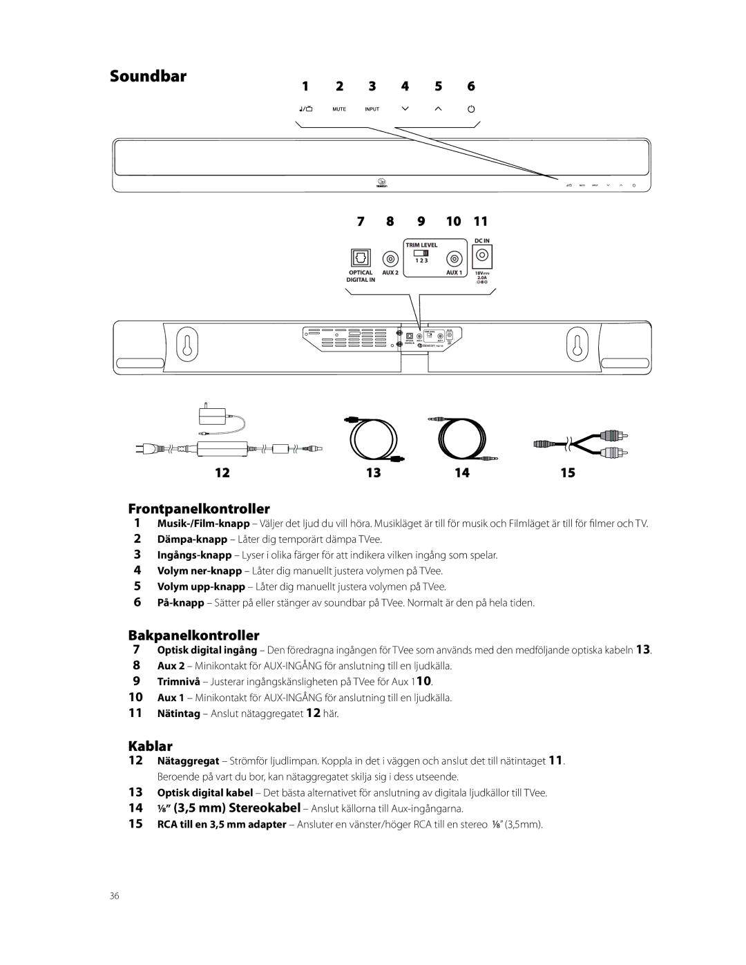 Boston Acoustics TVEEM10B owner manual Frontpanelkontroller 