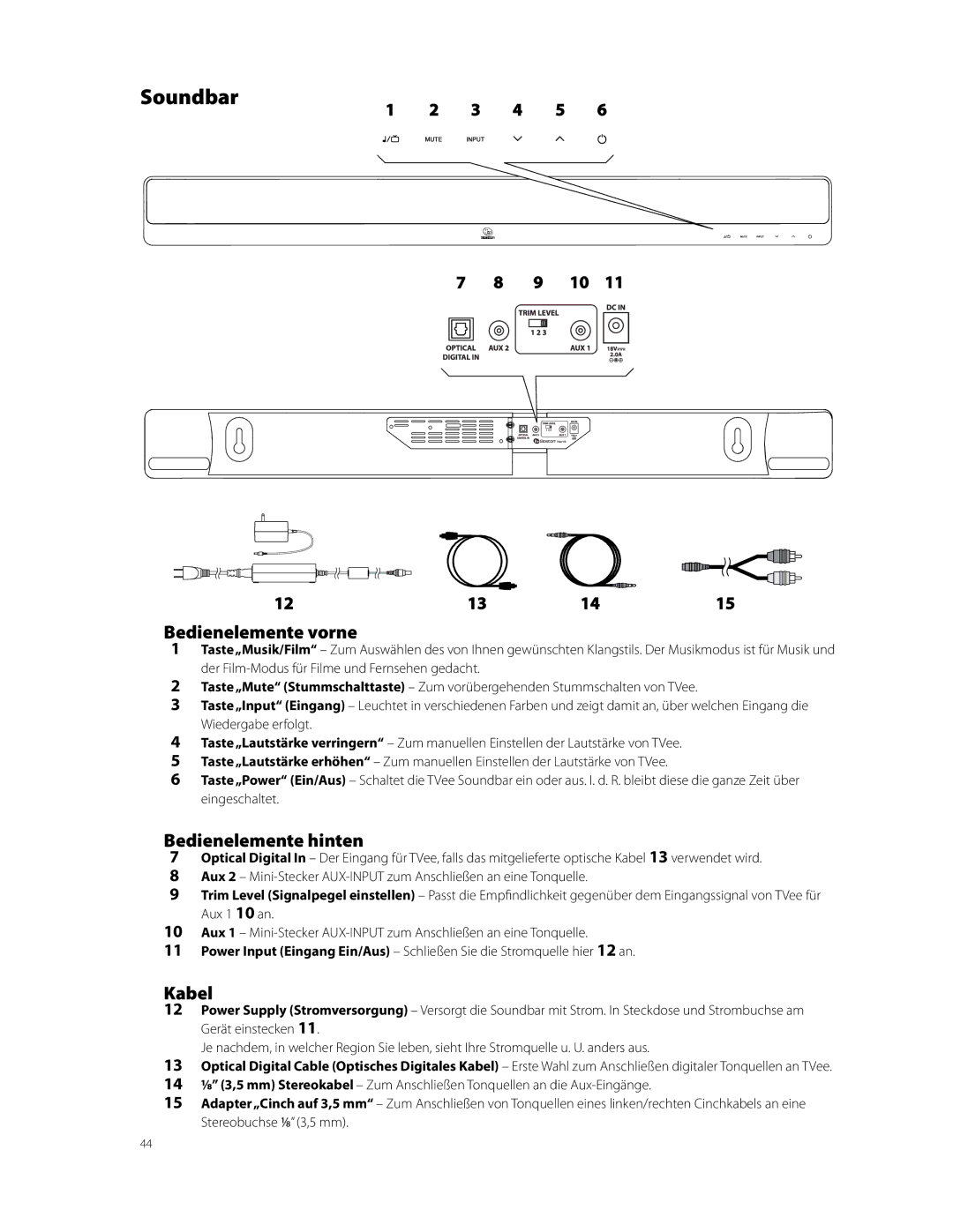 Boston Acoustics TVEEM10B owner manual Bedienelemente vorne 