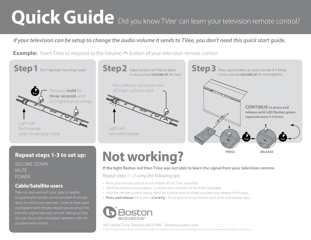 Boston Acoustics TVeeTM owner manual Not working? 