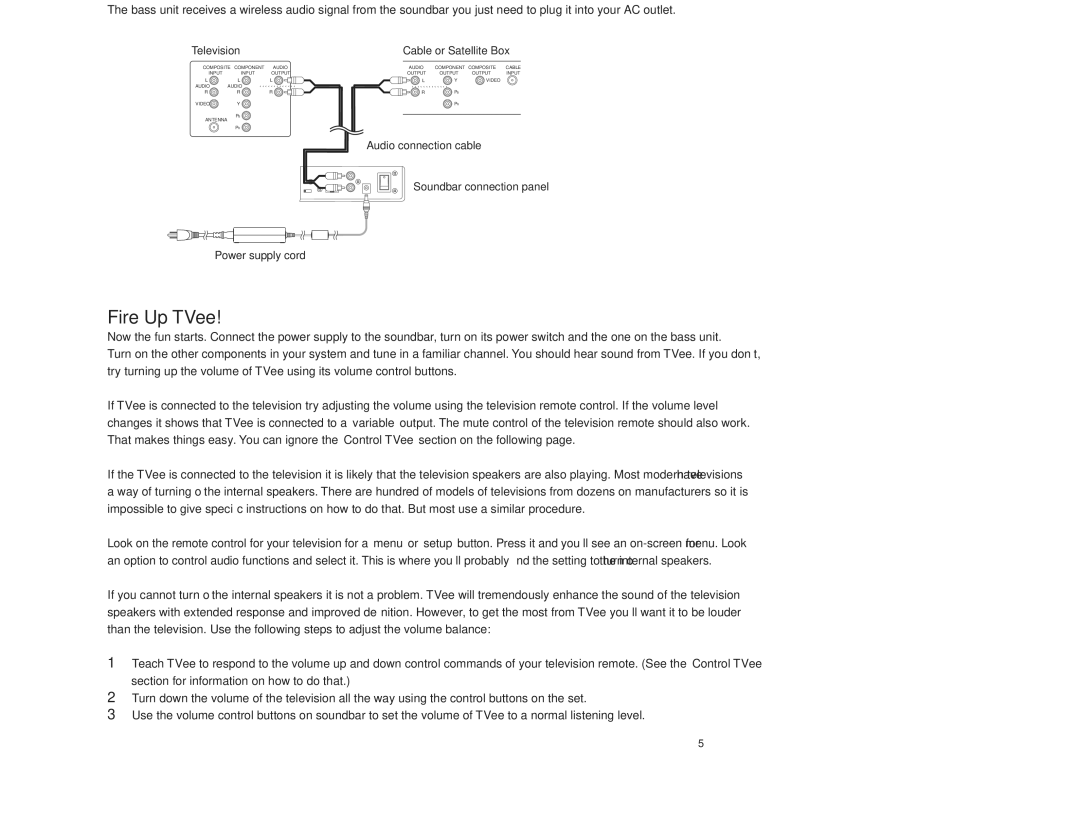 Boston Acoustics TVeeTM owner manual Connect TVee, Fire Up TVee 