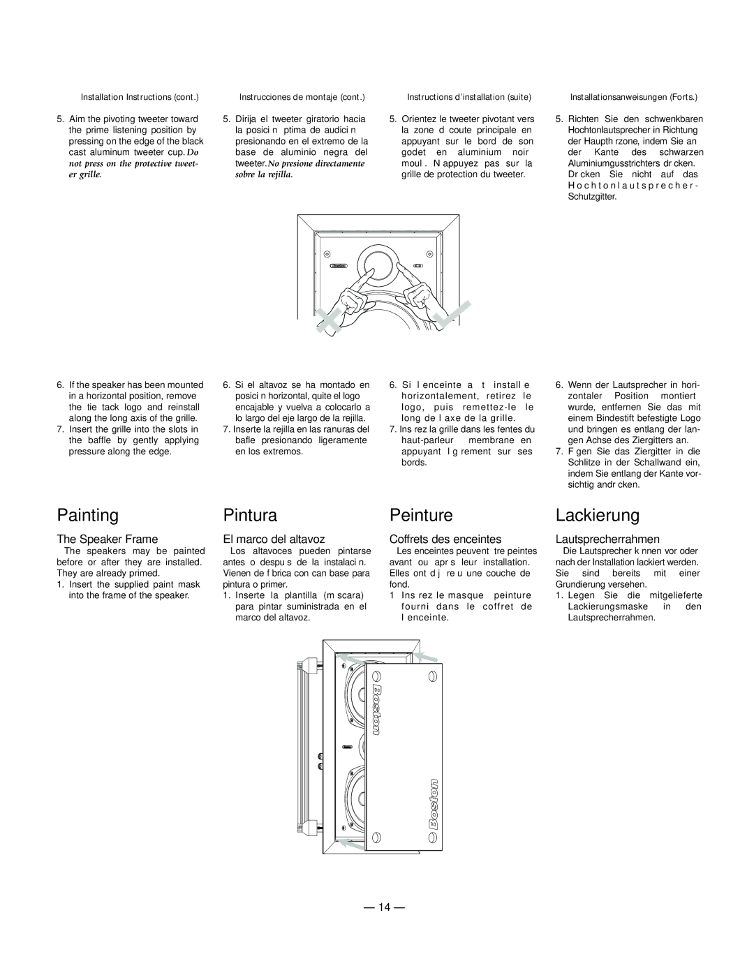 Boston Acoustics VRi560, VRi593, VRi580, VRi553 manual Painting, Pintura, Peinture, Lackierung 