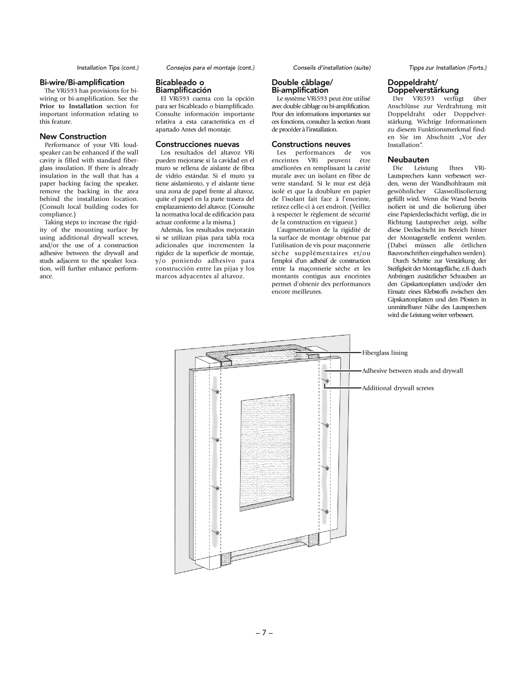 Boston Acoustics VRi553 Bi-wire/Bi-amplification, New Construction, Bicableado o Biamplificación, Construcciones nuevas 