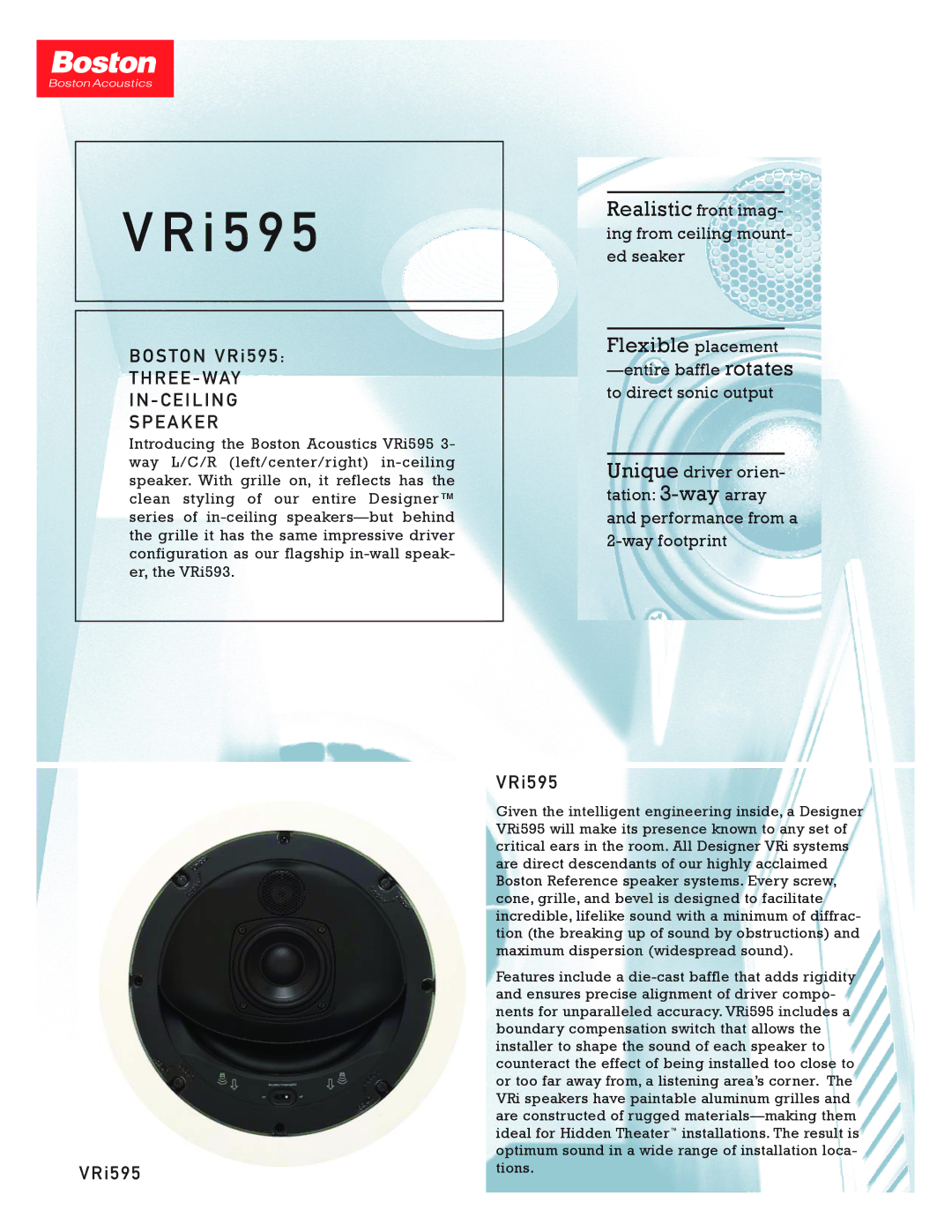 Boston Acoustics VRI595 manual I 5 9, R E E Way, E a K E R 