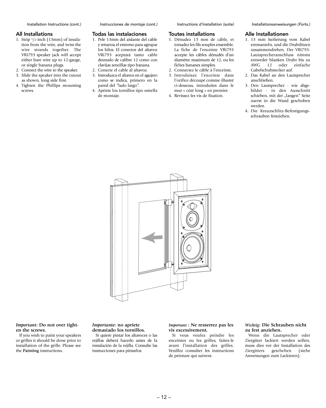 Boston Acoustics VRi793 manual All Installations, Todas las instalaciones, Toutes installations, Alle Installationen 