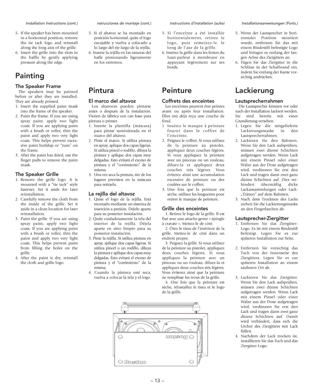 Boston Acoustics VRi793 manual Painting, Pintura, Peinture, Lackierung 