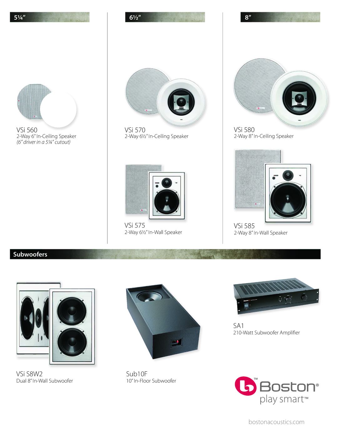 Boston Acoustics VSi 575, VSi 570, VSi 560, VSi 580, VSi 585, VSi 5835, VSi S8W2, VSi 555W2 manual 