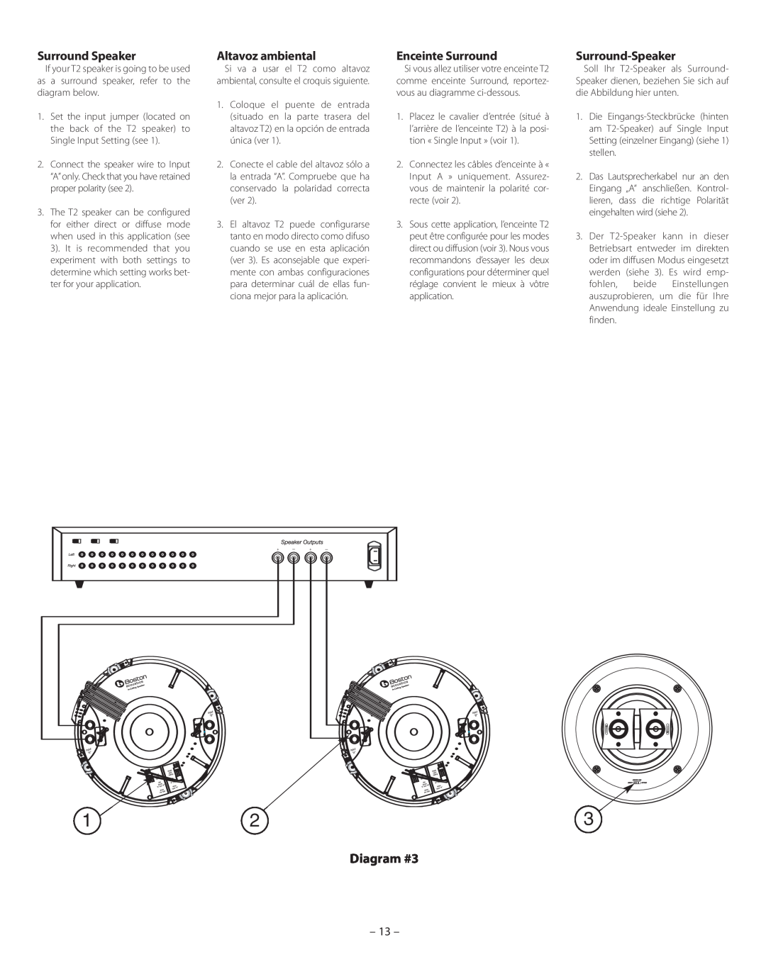 Boston Acoustics VSi 580T2 manual Surround Speaker, Altavoz ambiental, Enceinte Surround, Surround-Speaker, Diagram #3 