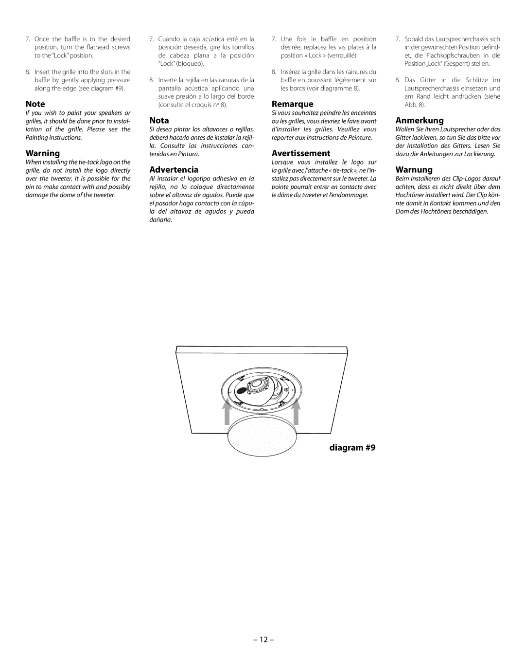 Boston Acoustics VSi 5830, HSi 4830, HSi N8430 manual Diagram #9, Warnung 