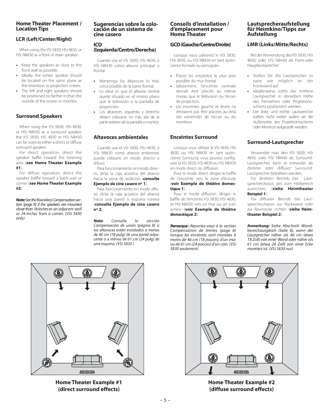 Boston Acoustics HSi N8430 LCR Left/Center/Right, GCD Gauche/Centre/Droite, LMR Links/Mitte/Rechts, Altavoces ambientales 