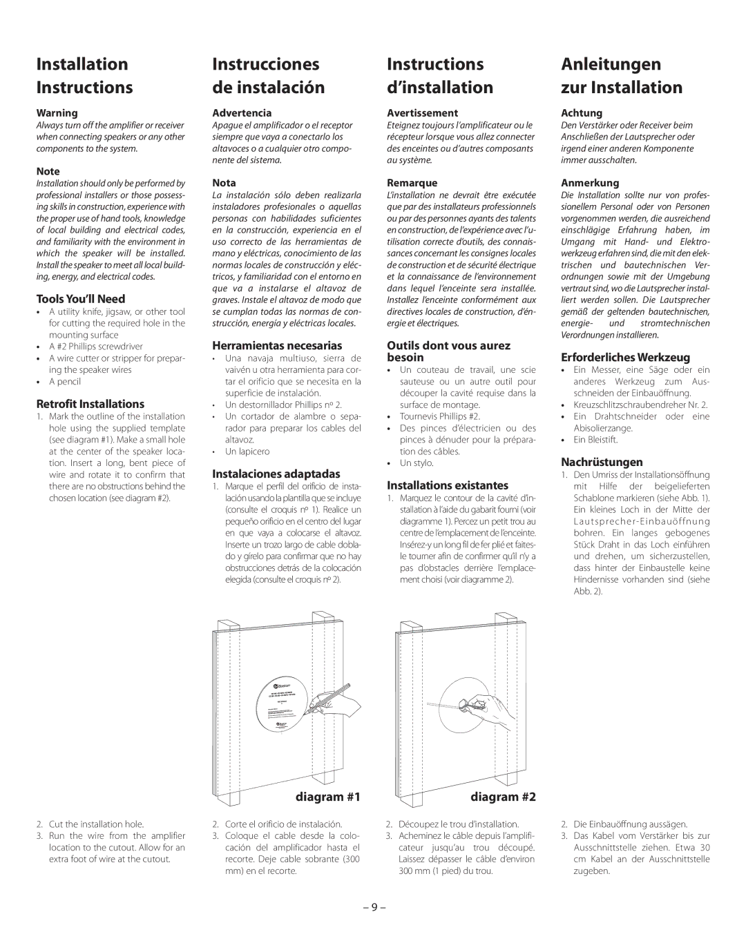 Boston Acoustics VSi 5830, HSi 4830, HSi N8430 manual Installation Instructions 