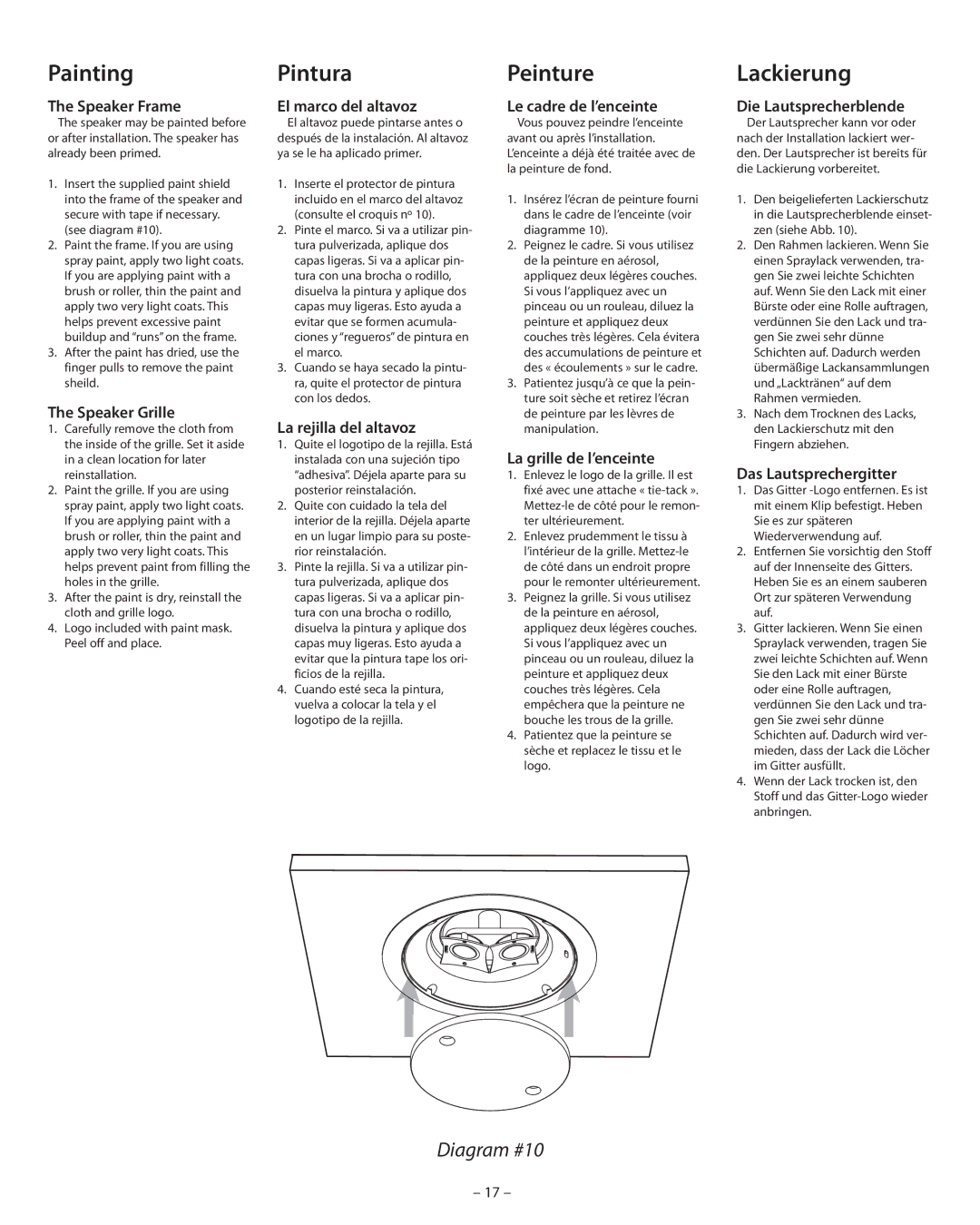 Boston Acoustics HSi H460T2, VSi H470T2 manual Painting, Pintura, Peinture, Lackierung, Diagram #10 