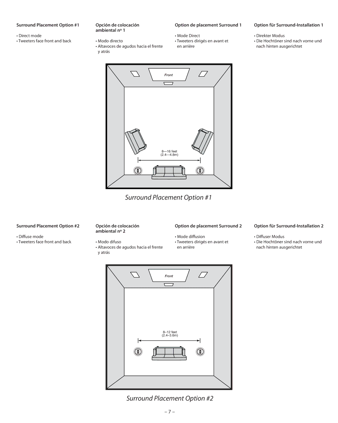 Boston Acoustics HSi H460T2, VSi H470T2 manual Surround Placement Option #1, Surround Placement Option #2 