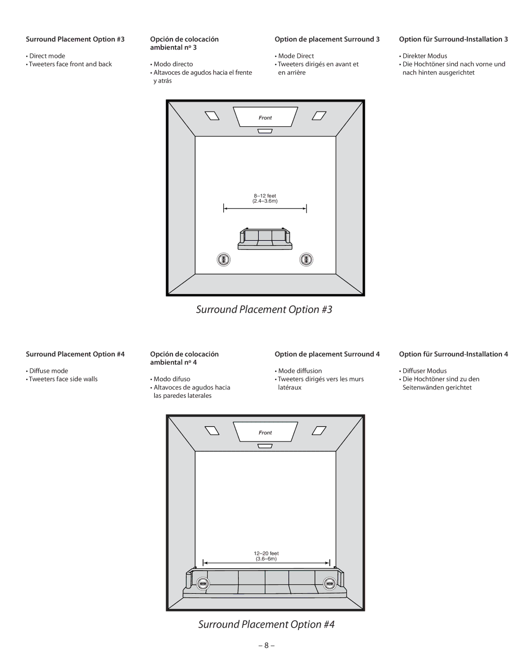 Boston Acoustics VSi H470T2, HSi H460T2 manual Surround Placement Option #3, Surround Placement Option #4 