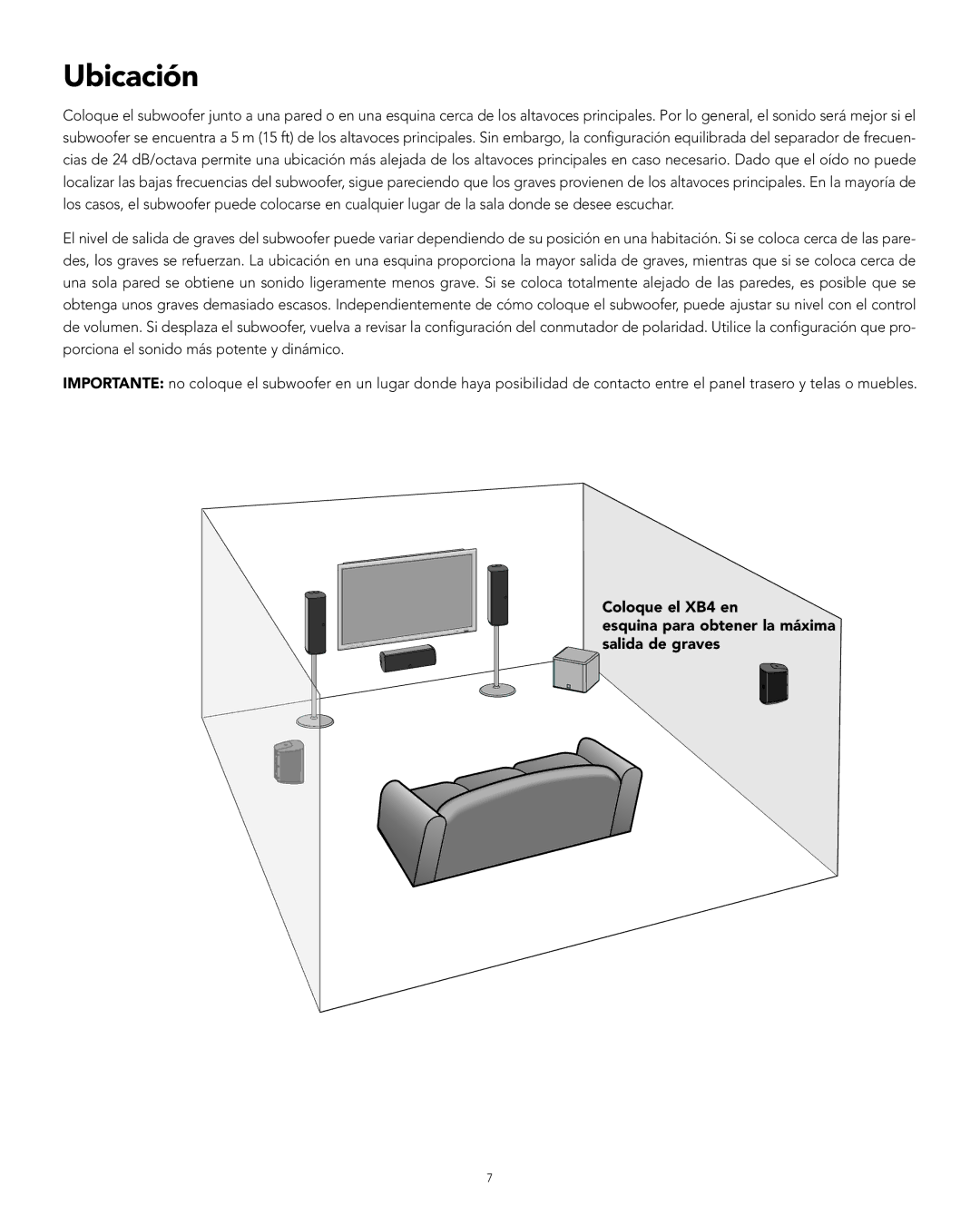 Boston Acoustics XB4 manual Ubicación 