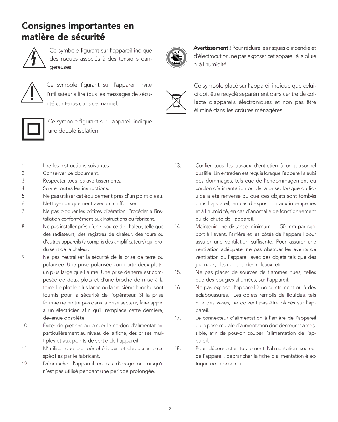 Boston Acoustics XB4 manual Consignes importantes en matière de sécurité 