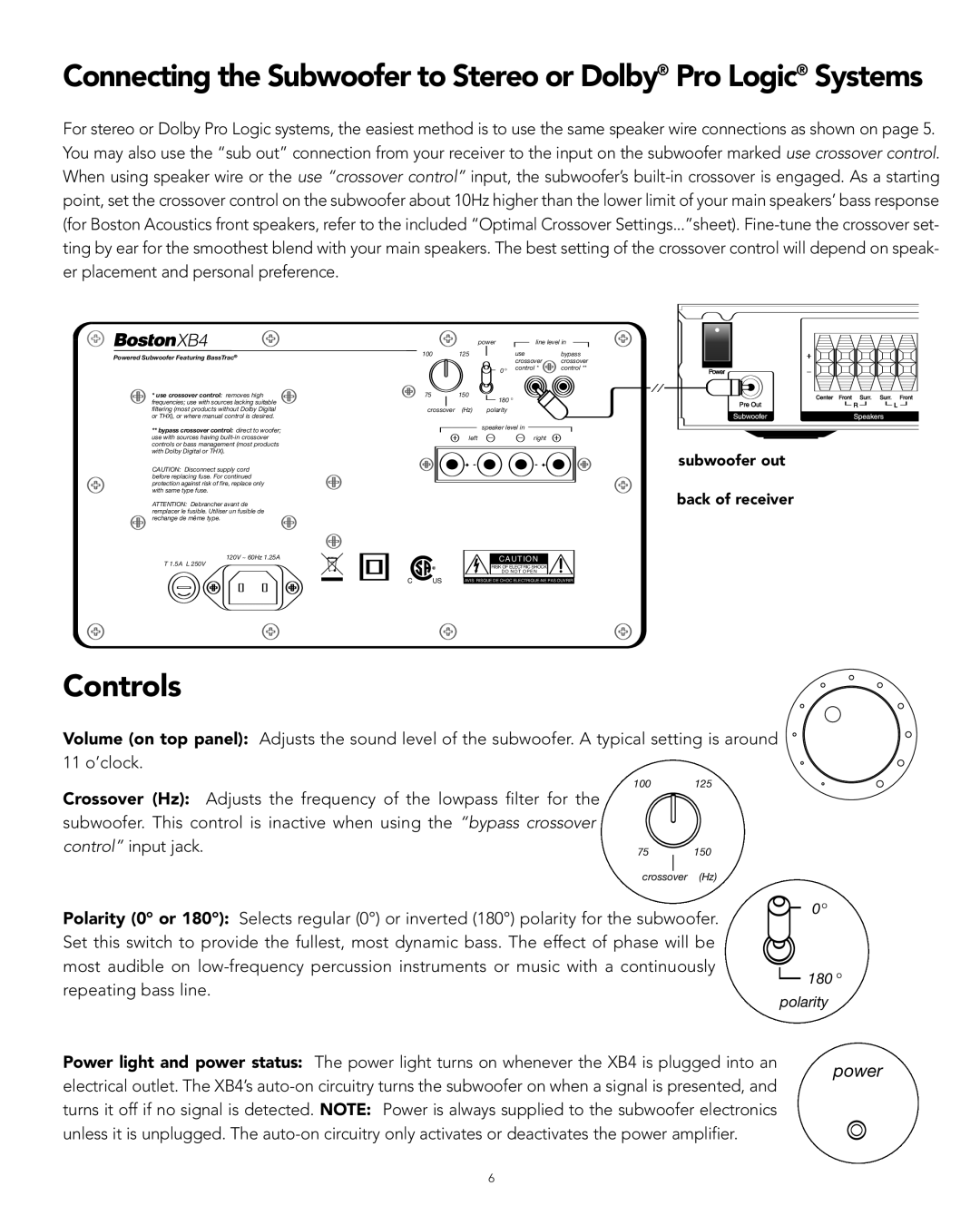 Boston Acoustics XB4 manual Controls 