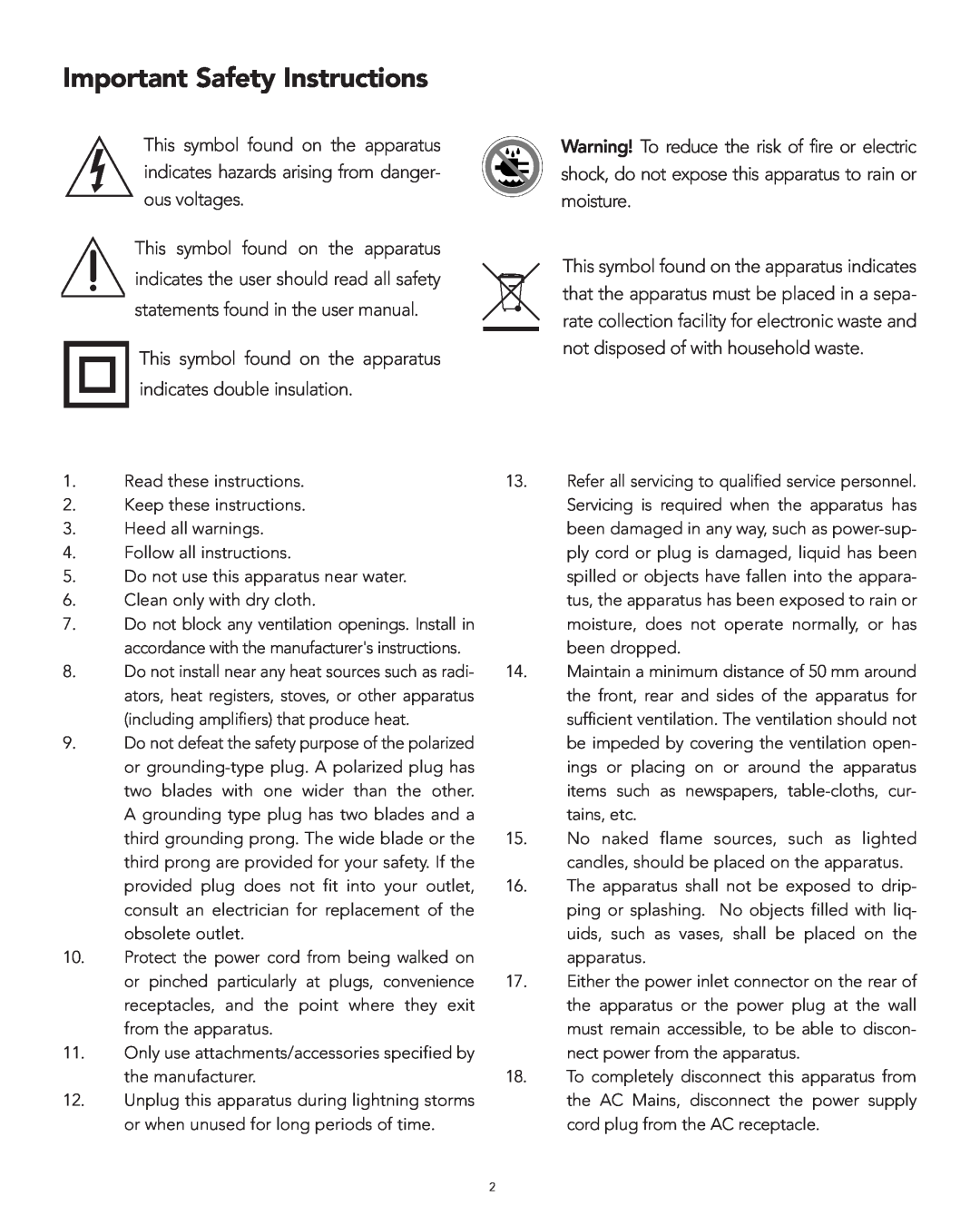 Boston Acoustics XB4 manual Important Safety Instructions 