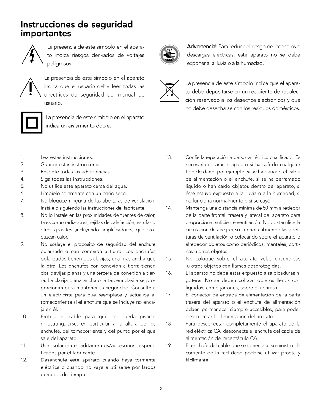 Boston Acoustics XB6 manual Instrucciones de seguridad importantes 