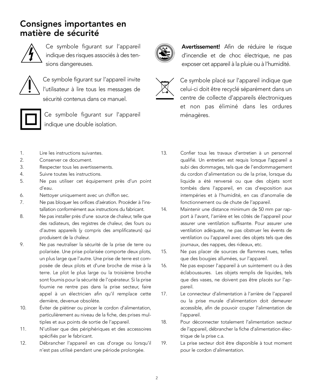 Boston Acoustics XB6 manual Consignes importantes en matière de sécurité 