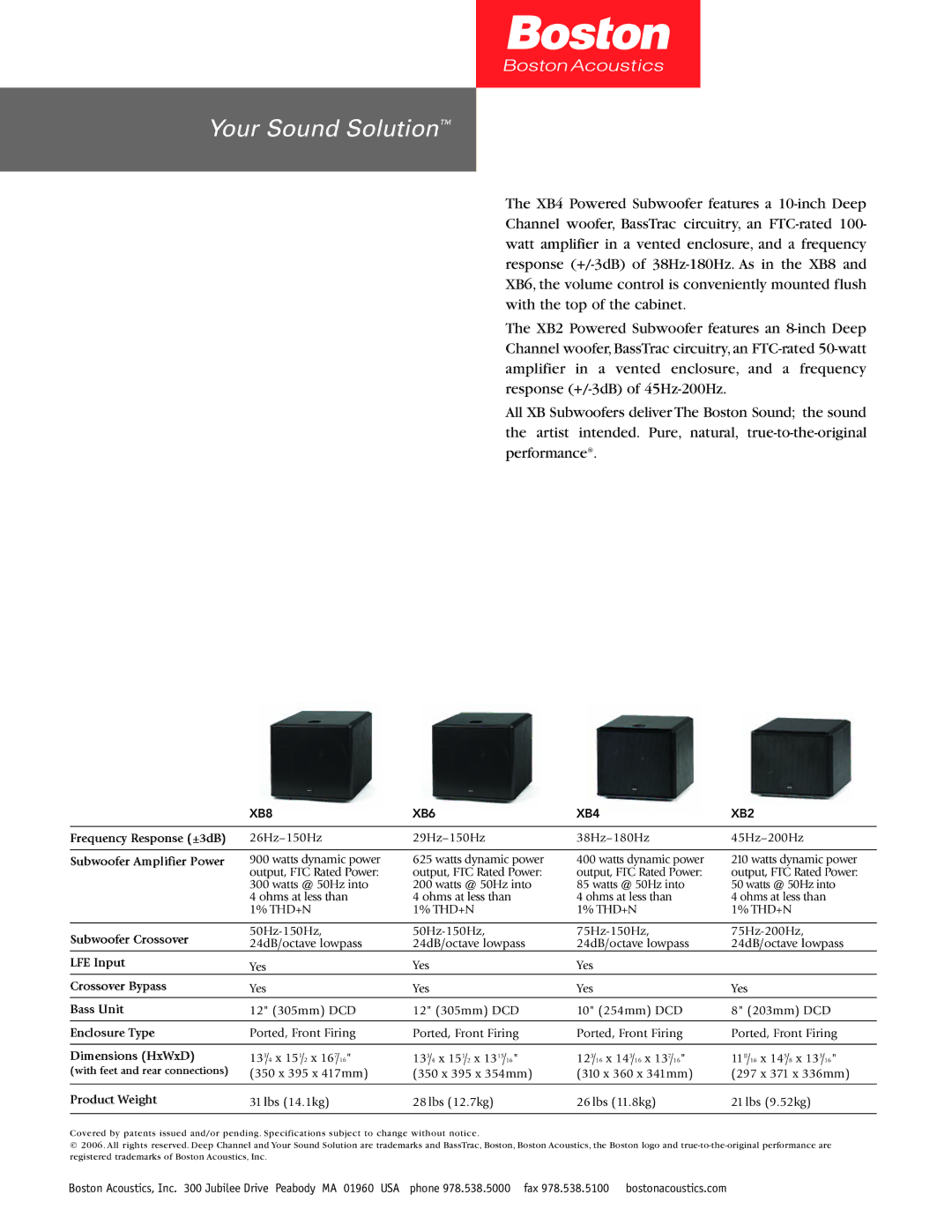 Boston Acoustics manual Your Sound Solution, XB8 XB6 XB4 XB2 