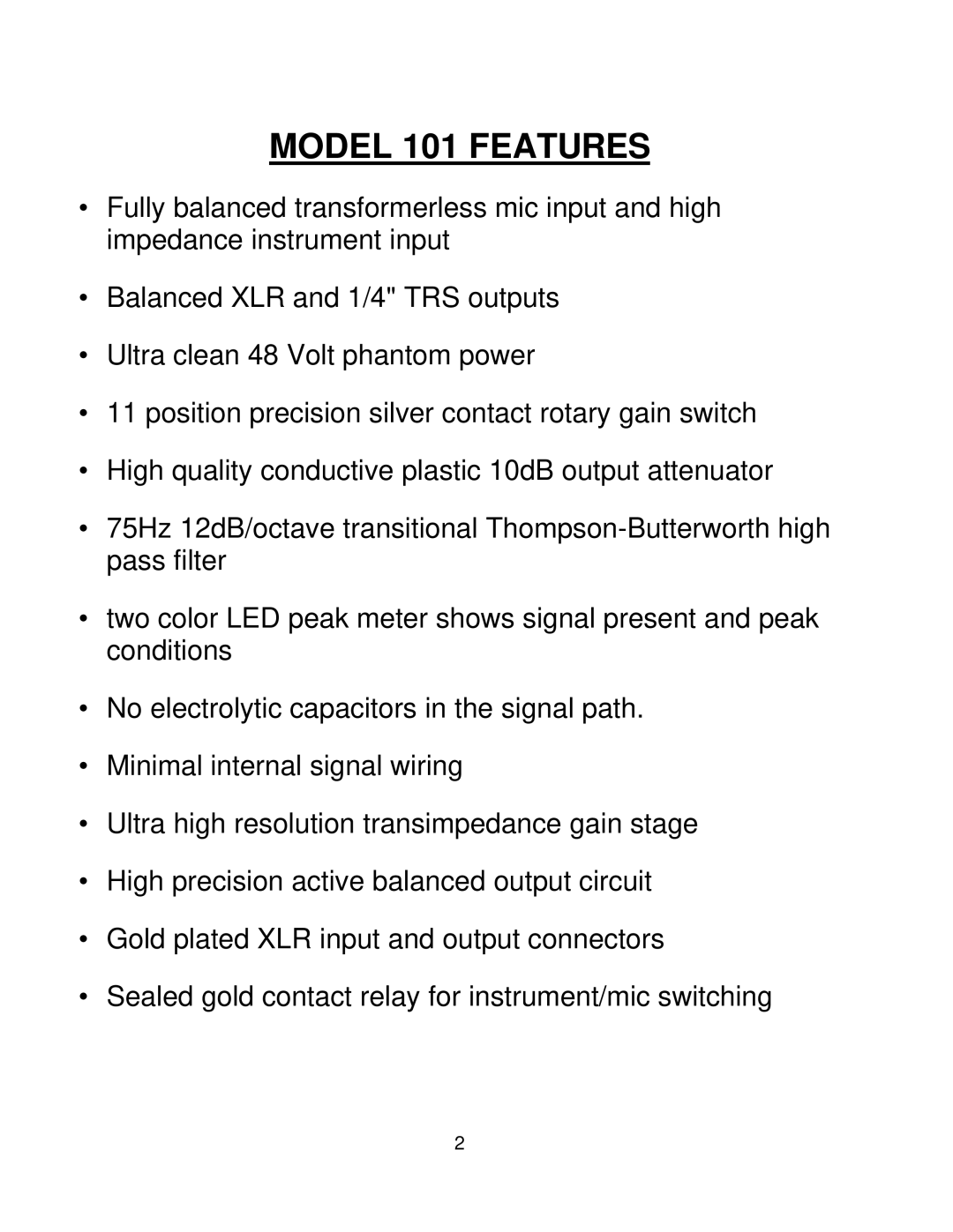 Boulder Amplifiers owner manual Model 101 Features 