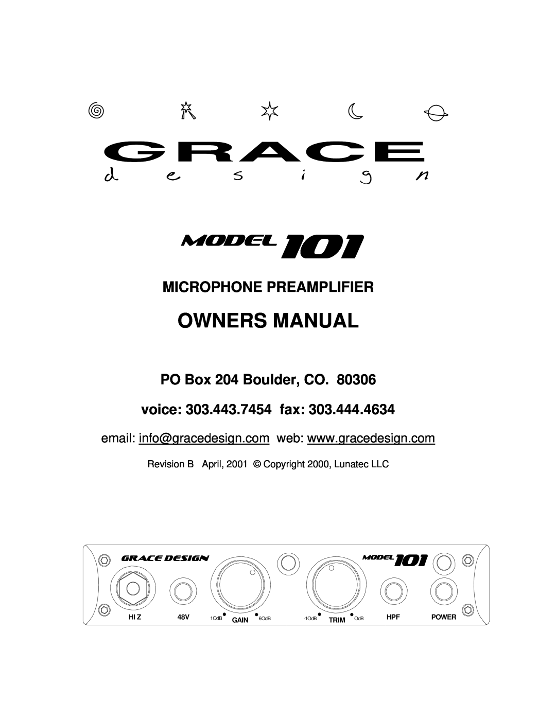 Boulder Amplifiers owner manual model101, Microphone Preamplifier, PO Box 204 Boulder, CO. voice 303.443.7454 fax, Hi Z 