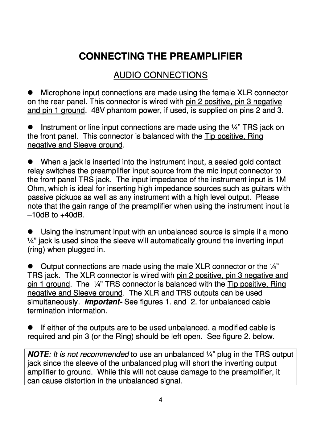 Boulder Amplifiers 101 owner manual Connecting The Preamplifier, Audio Connections 
