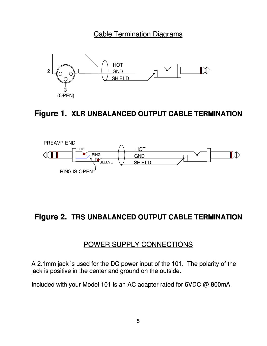 Boulder Amplifiers 101 Cable Termination Diagrams, Xlr Unbalanced Output Cable Termination, Power Supply Connections 