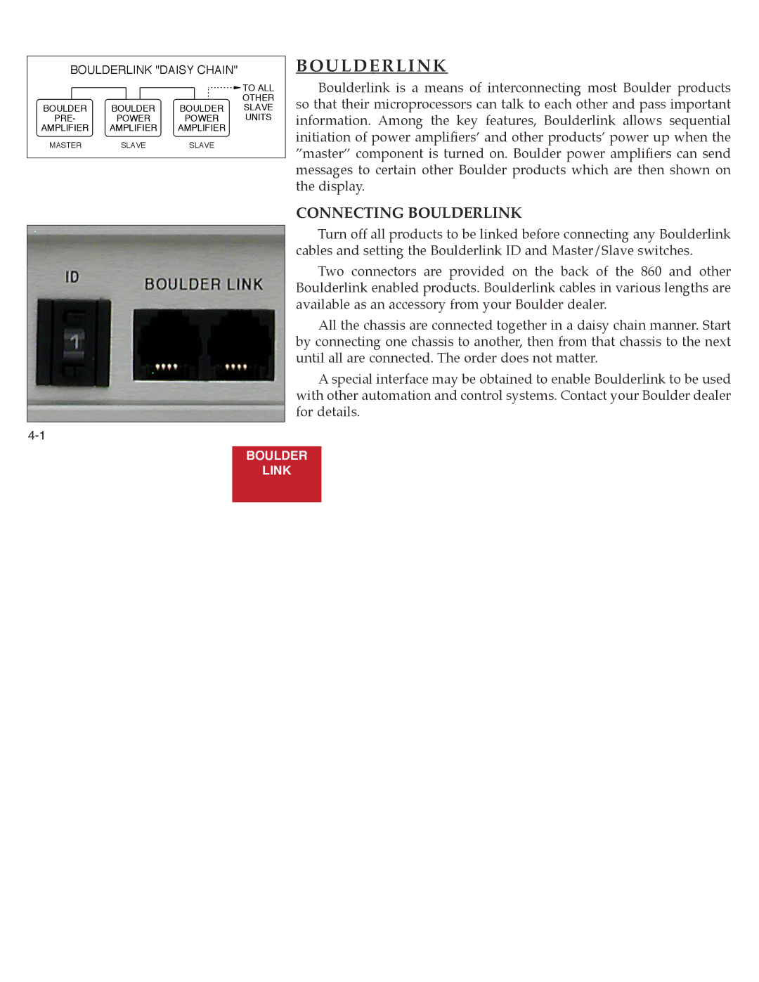 Boulder Amplifiers 860 manual Connecting Boulderlink 