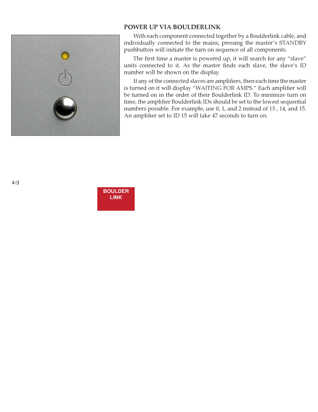 Boulder Amplifiers 860 manual Power UP VIA Boulderlink 