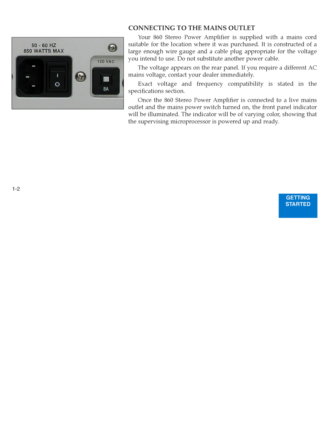 Boulder Amplifiers 860 manual Connecting to the Mains Outlet 