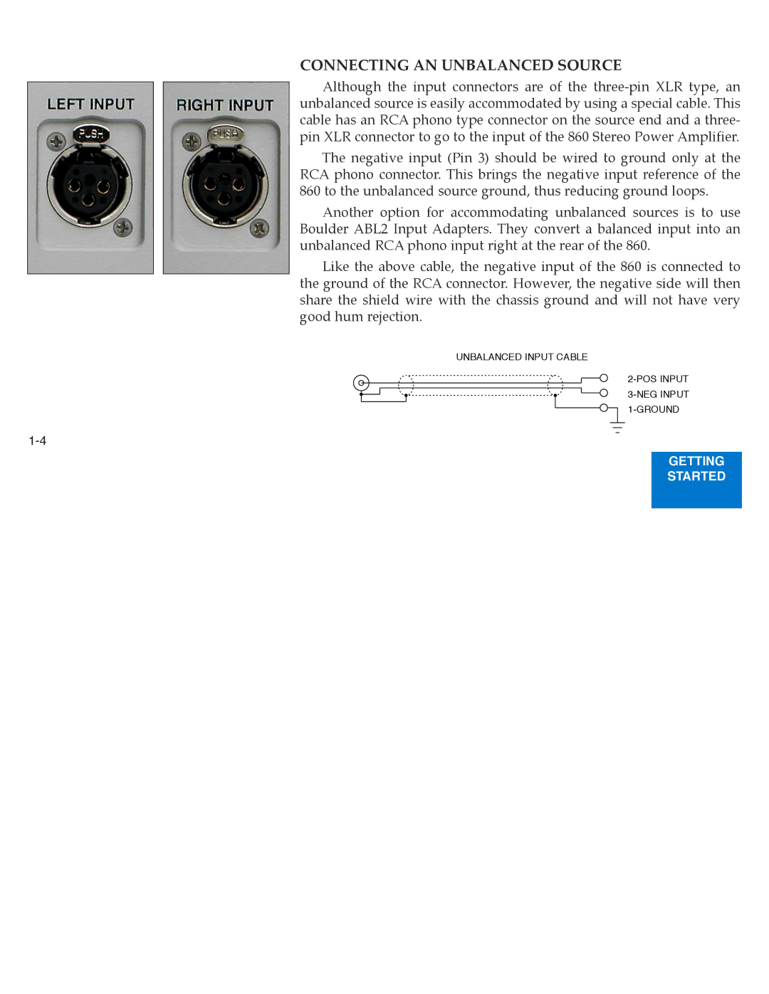 Boulder Amplifiers 860 manual Connecting AN Unbalanced Source 