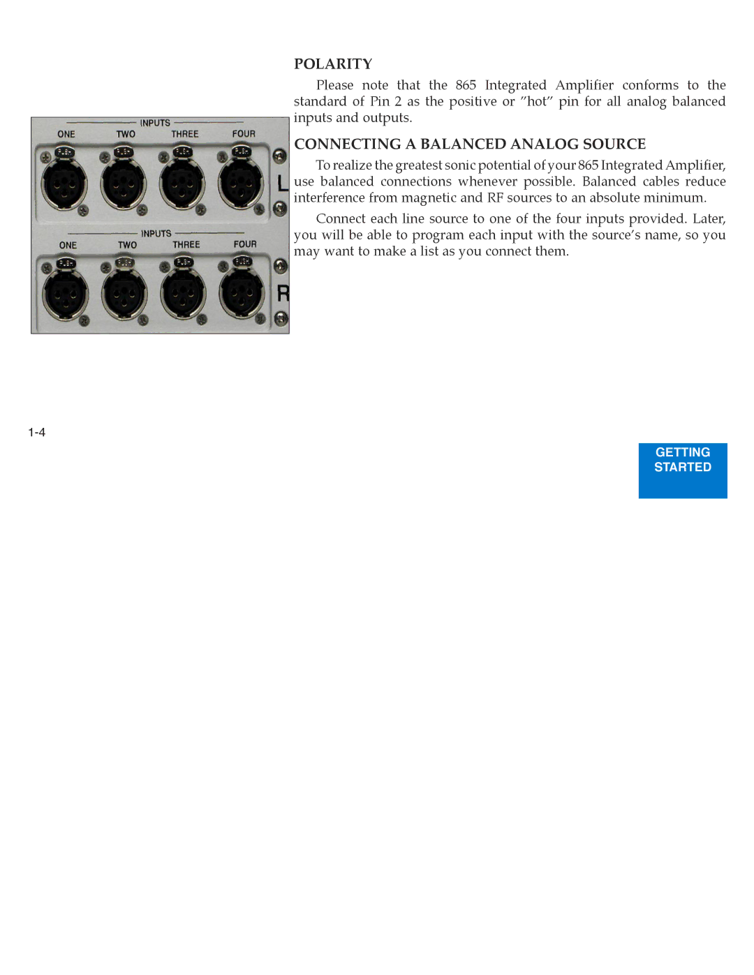 Boulder Amplifiers 865 manual Polarity, Connecting a Balanced Analog Source 