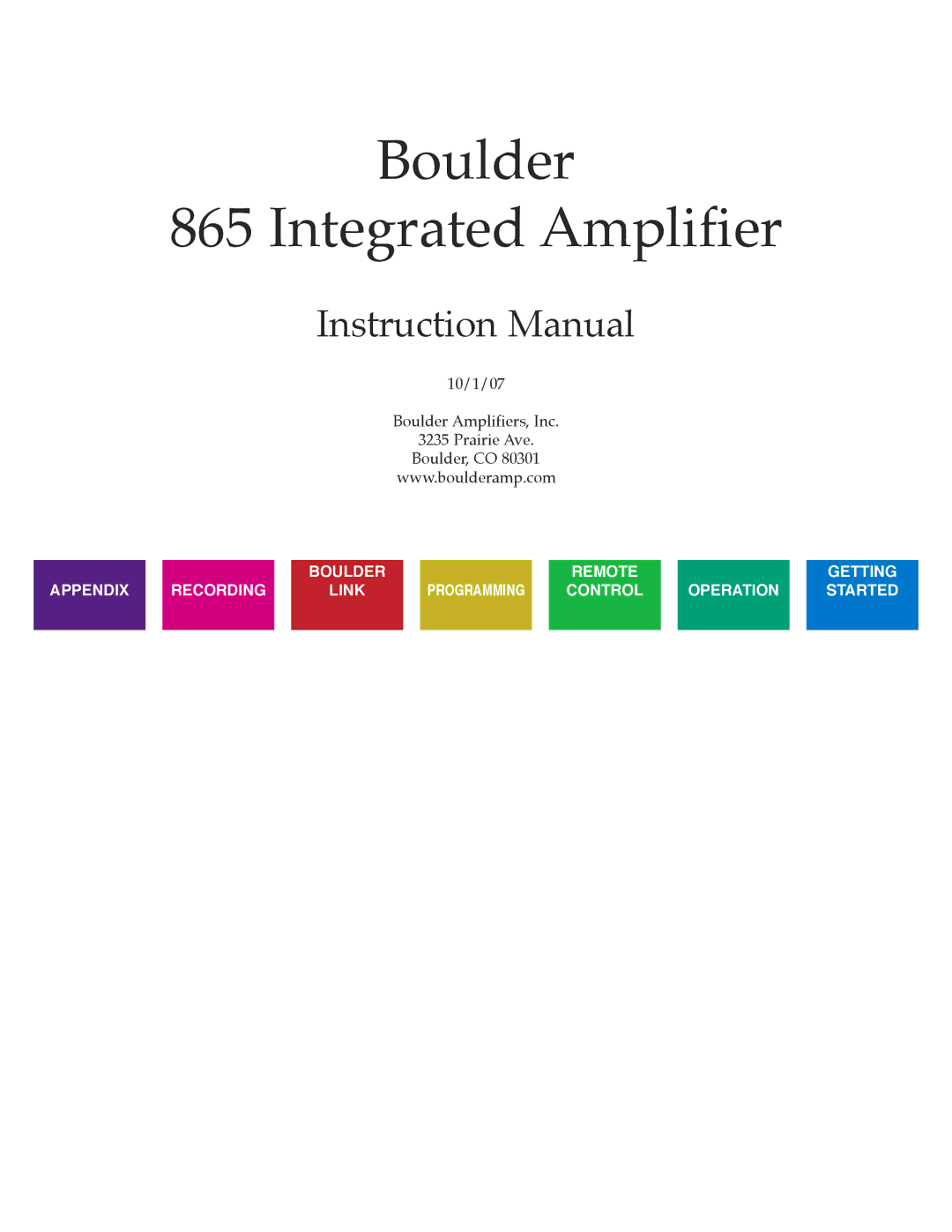 Boulder Amplifiers 865 manual Boulder Integrated Amplifier 