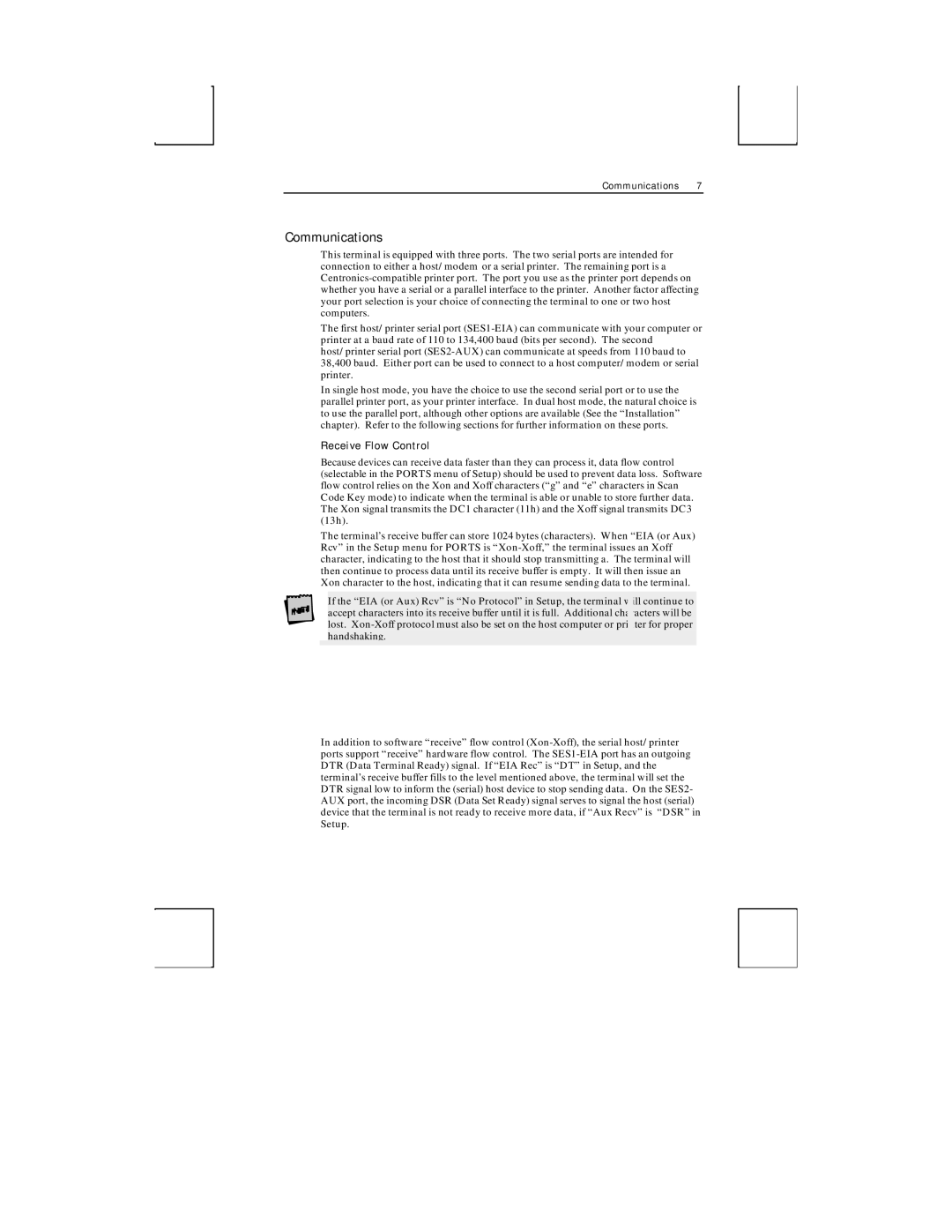 Boundless Technologies ADDS 3153 ASCII manual Communications, Receive Flow Control 