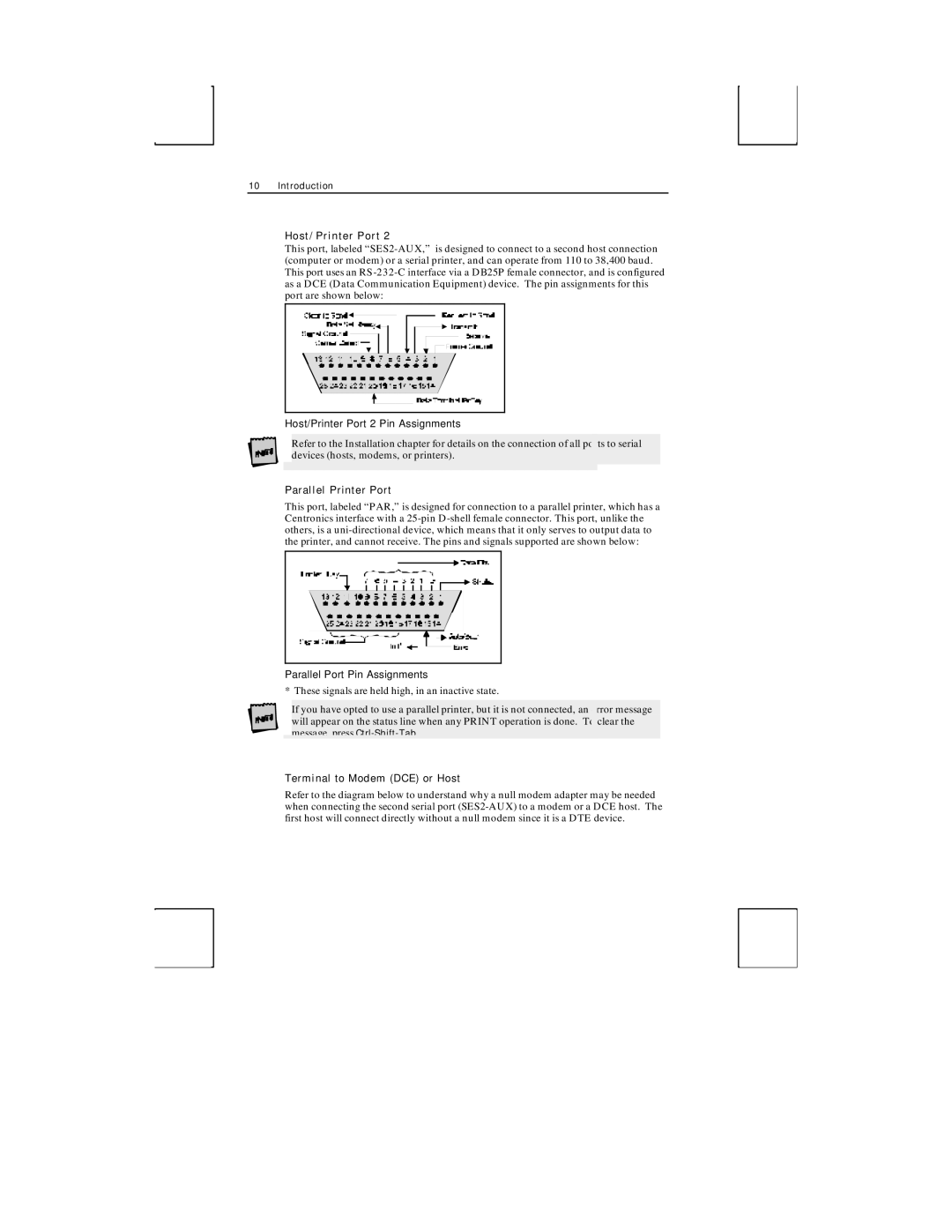 Boundless Technologies ADDS 3153 ASCII manual Host/Printer Port, Parallel Printer Port, Terminal to Modem DCE or Host 