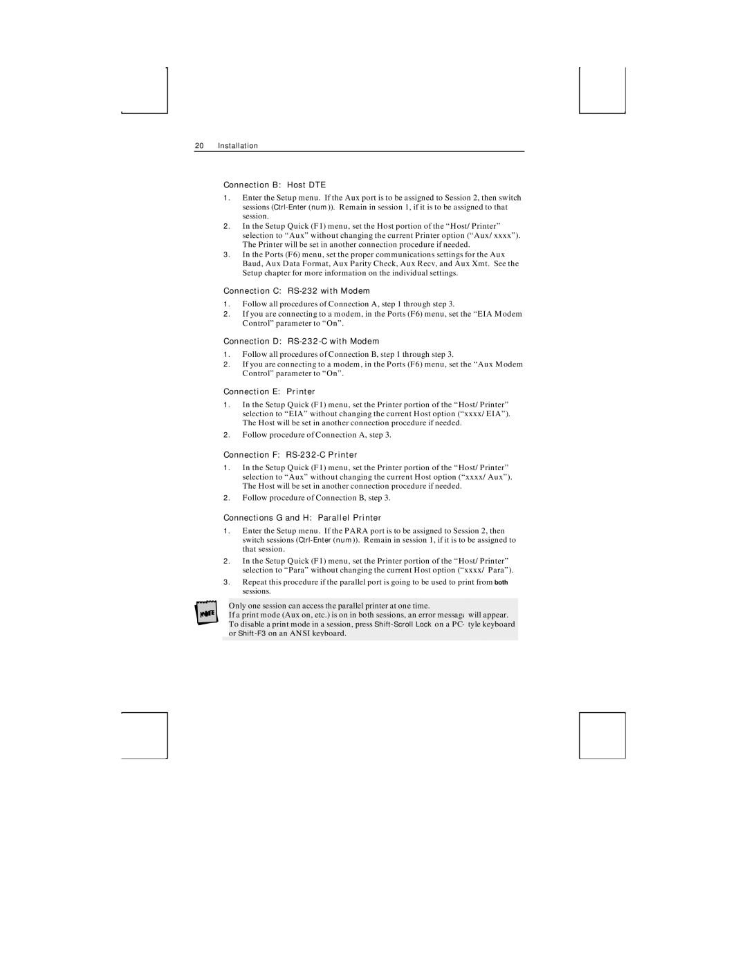 Boundless Technologies ADDS 3153 ASCII manual Connection B Host DTE, Connection C RS-232 with Modem, Connection E Printer 