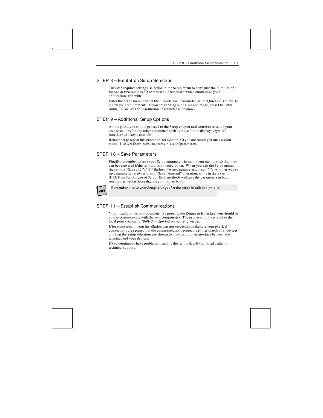 Boundless Technologies ADDS 3153 ASCII manual Emulation Setup Selection, Additional Setup Options, Save Parameters 