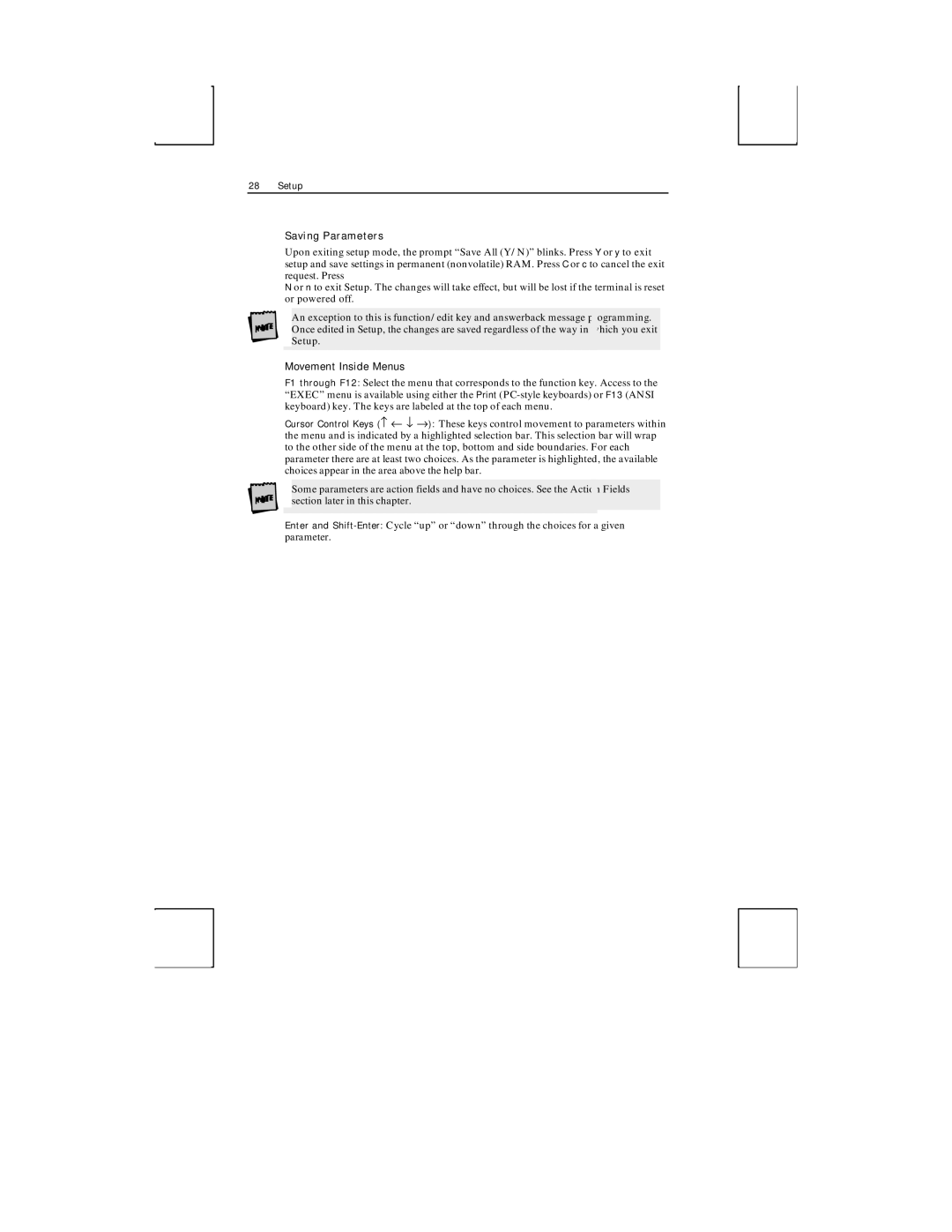 Boundless Technologies ADDS 3153 ASCII manual Saving Parameters, Movement Inside Menus 