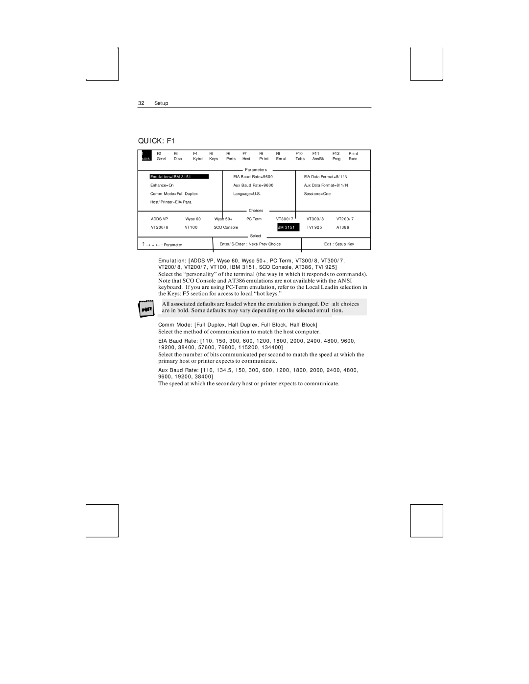 Boundless Technologies ADDS 3153 ASCII manual Quick F1, Emulation=IBM 