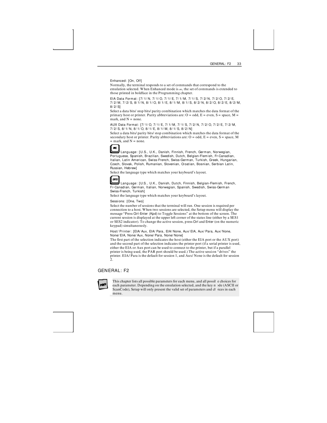 Boundless Technologies ADDS 3153 ASCII manual General F2, Enhanced On, Off 