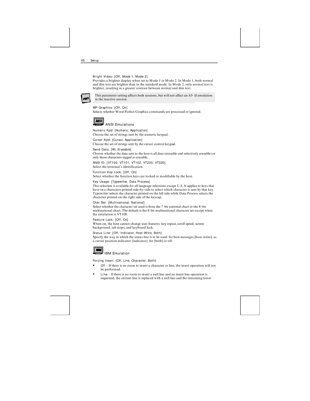 Boundless Technologies ADDS 3153 ASCII manual Ansi Emulations, IBM Emulation 