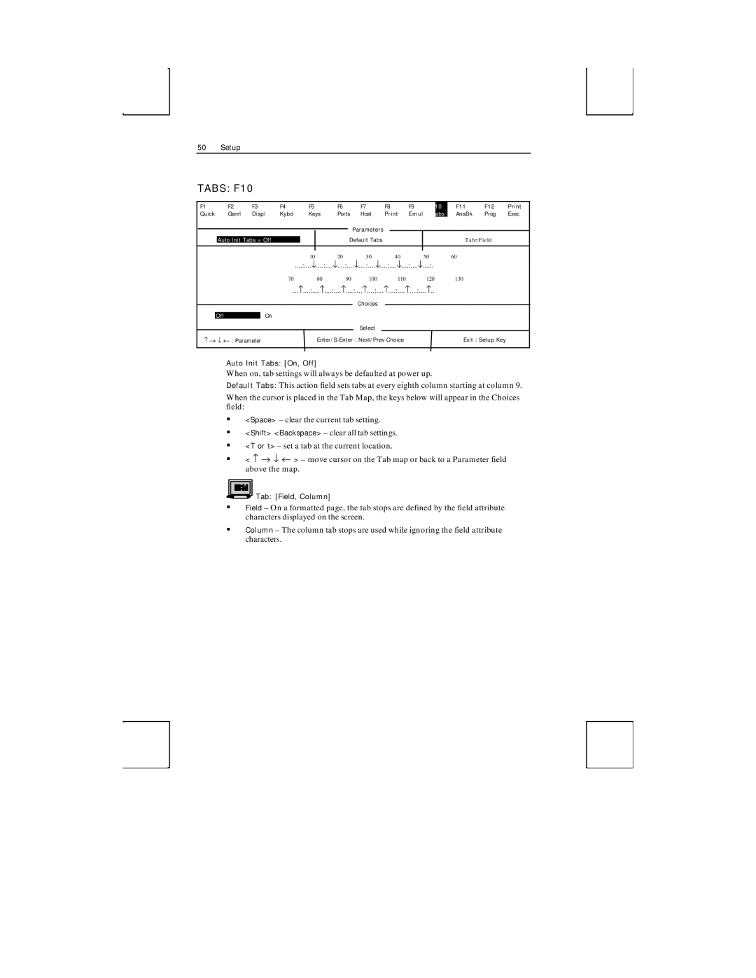 Boundless Technologies ADDS 3153 ASCII manual Tabs F10 