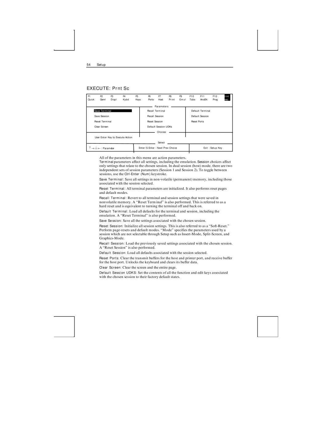 Boundless Technologies ADDS 3153 ASCII manual Execute Prnt Sc, Save Terminal 