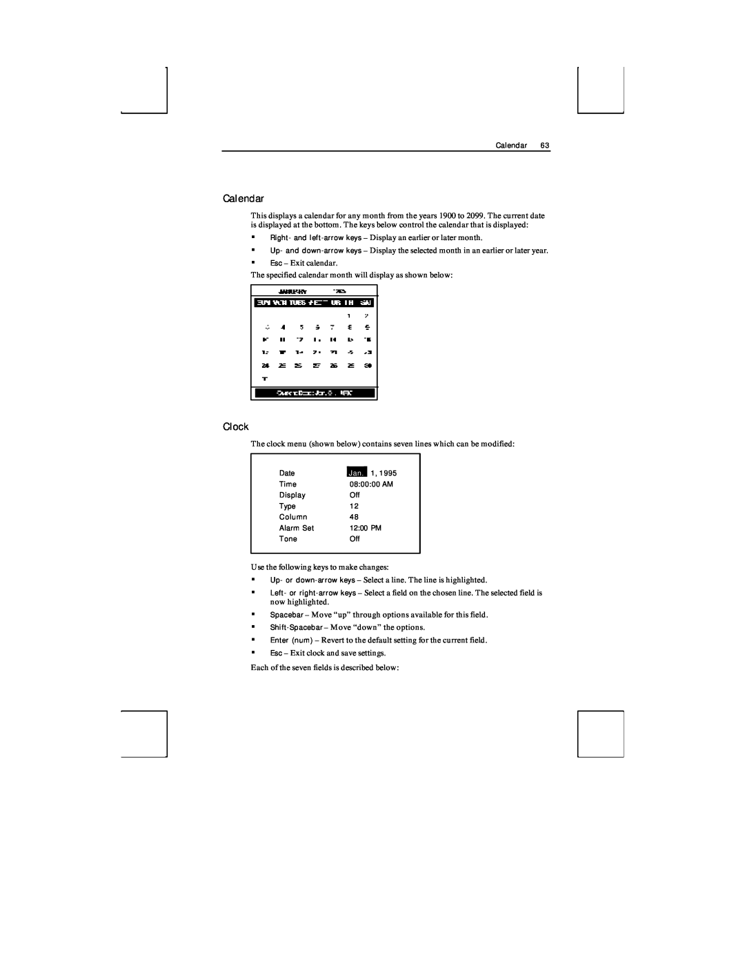 Boundless Technologies ADDS 3153 ASCII manual Calendar, Clock 