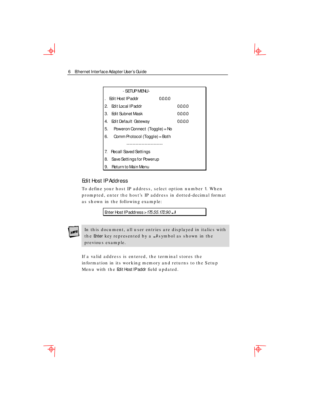 Boundless Technologies Ethernet Interface Adapter manual Edit Host IP Address, Enter Host IP address 